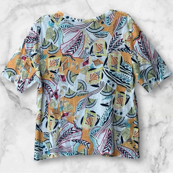 Chico’s V Neck Short Sleeve Abstract Print Tee Top Colorful Lightweight Size L - Picture 3 of 10